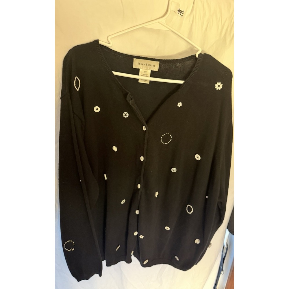 Vintage Susan Bristol Embroidered Cardigan Black 3X